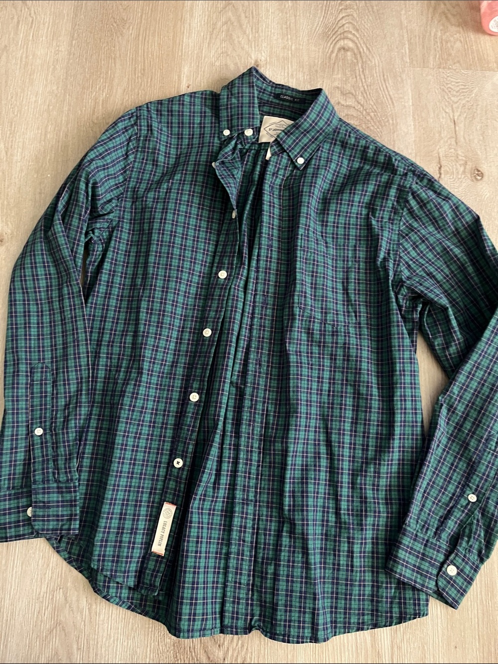 St. John's Bay Green & Blue Plaid Button-Down Shirt